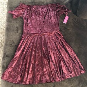 Burgandy Velvet Off the Shoulder Dress